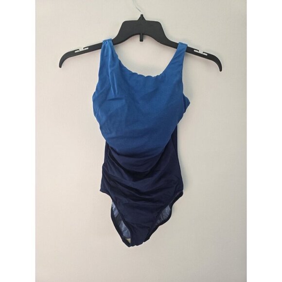 Lands End Blue Ombre Wireless Padded Cups One Piece Swimwear Beach Swimsuit 6 S - Picture 1 of 8